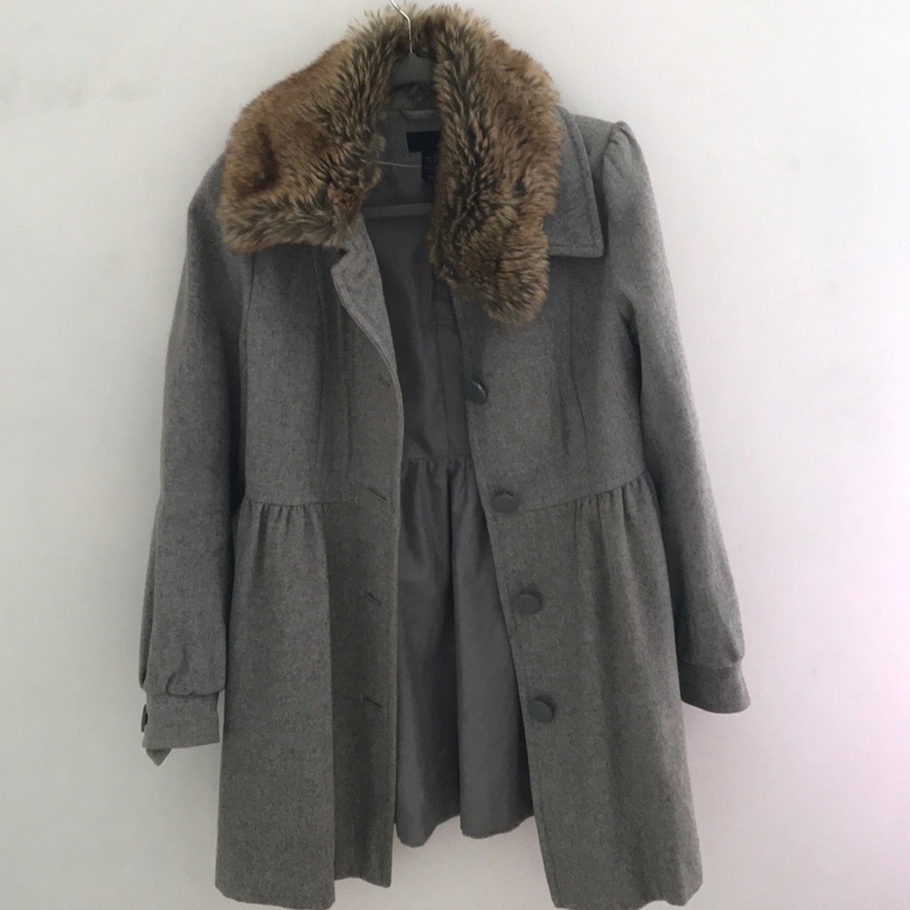 H&M great coat with fur trim collar.